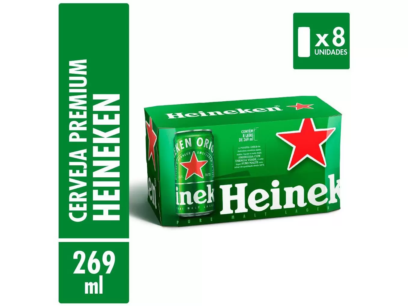 Cerveja Heineken Lata Puro Malte Lager 8 Unidades - 269ml - Image 2
