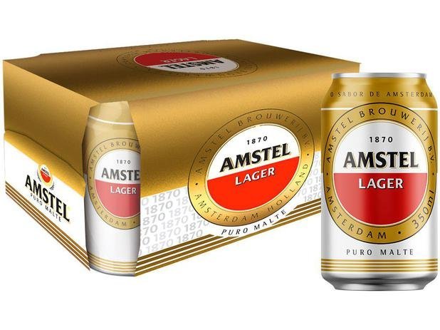 Cerveja AMSTEL Lager Lata 350ml - Pack com 12 Unidades